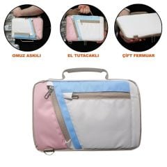 Microcase Apple iPad Pro 13 2024 Tabletler için Omuz Askılı El Tutacaklı Universal Sleeve Taşıma Çantası AL4346 Pembe Mavi Krem
