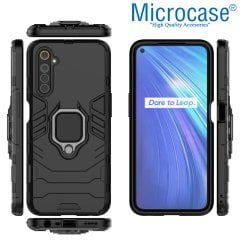 Microcase Realme 6 Batman Serisi Yüzük Standlı Armor Kılıf - Siyah