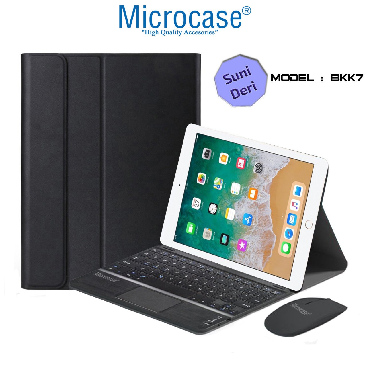 Microcase iPad 6.Nesil 9.7 inch 2018 Bluetooth Touchpad Klavye + Bluetooth Mouse + Standlı Kılıf - BKK7
