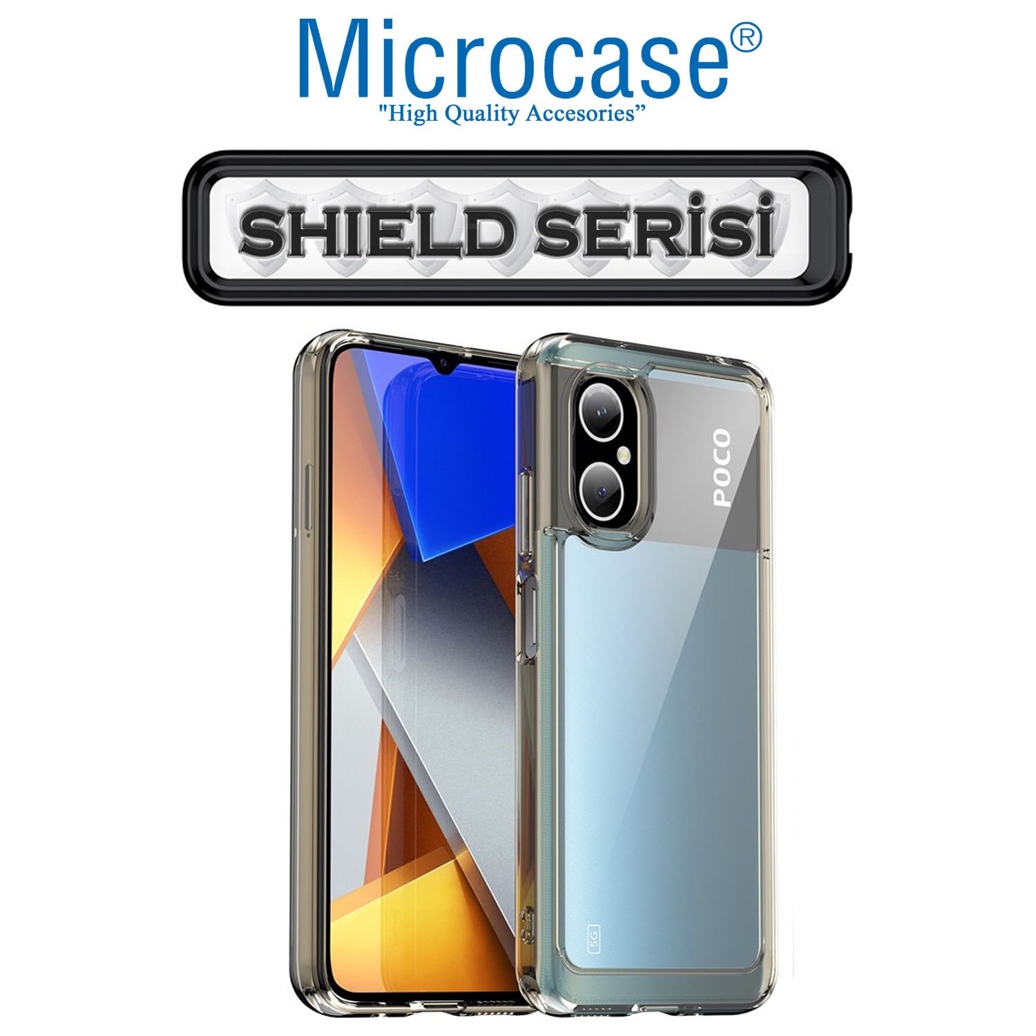 Microcase Xiaomi Poco M4 5G Shield Serisi Darbeye Dayanıklı Köşe Korumalı Yarı Esnek Plastik TPU Kılıf - Füme
