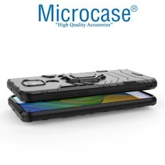 Microcase Xiaomi Redmi Note 9 Batman Serisi Yüzük Standlı Armor Kılıf - Siyah + Tempered Glass Cam Koruma