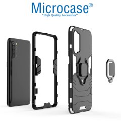 Microcase Oppo Reno 3 - Oppo A91 Batman Serisi Yüzük Standlı Armor Kılıf - Siyah