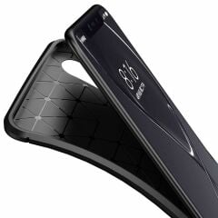 Microcase Xiaomi Mi 8 Pro Maxy Serisi Carbon Fiber Silikon TPU Kılıf - Siyah