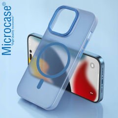 Microcase iPhone 14 Pro için Magsafe Manyetik Darbeye Dayanıklı Buzlu Mat Plastik Kılıf - AL8117 Mavi