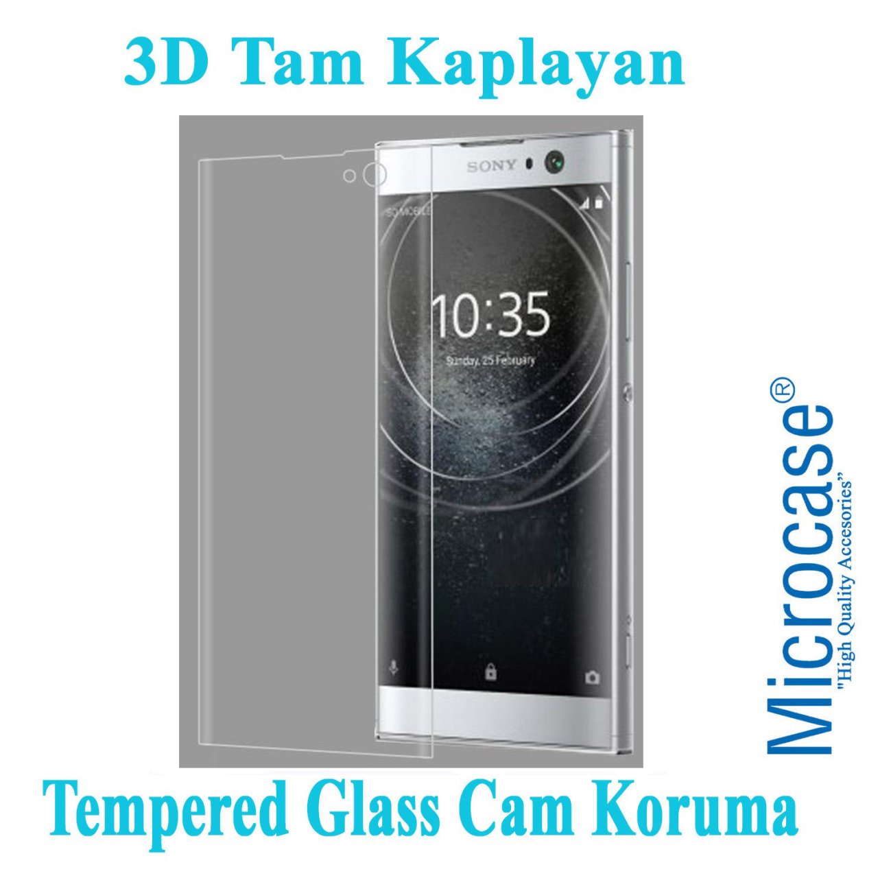 Microcase Sony Xperia XA2 3D Curved Tam Kaplayan Tempered Glass C