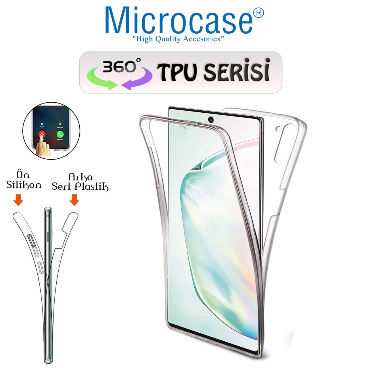 Microcase Samsung Galaxy Note 10 Plus 360 Tpu Serisi Ön Arka Full Cover Şeffaf Kılıf