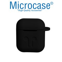 Microcase Airpods Kulaklık ve Şarj Ünitesi için Silikon Kılıf + Kulaklık Askılık + Çengel - Siyah