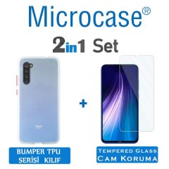 Microcase Xiaomi Redmi Note 8 Bumper Tpu Serisi Sert Kılıf - Beyaz + Tempered Glass Cam Koruma