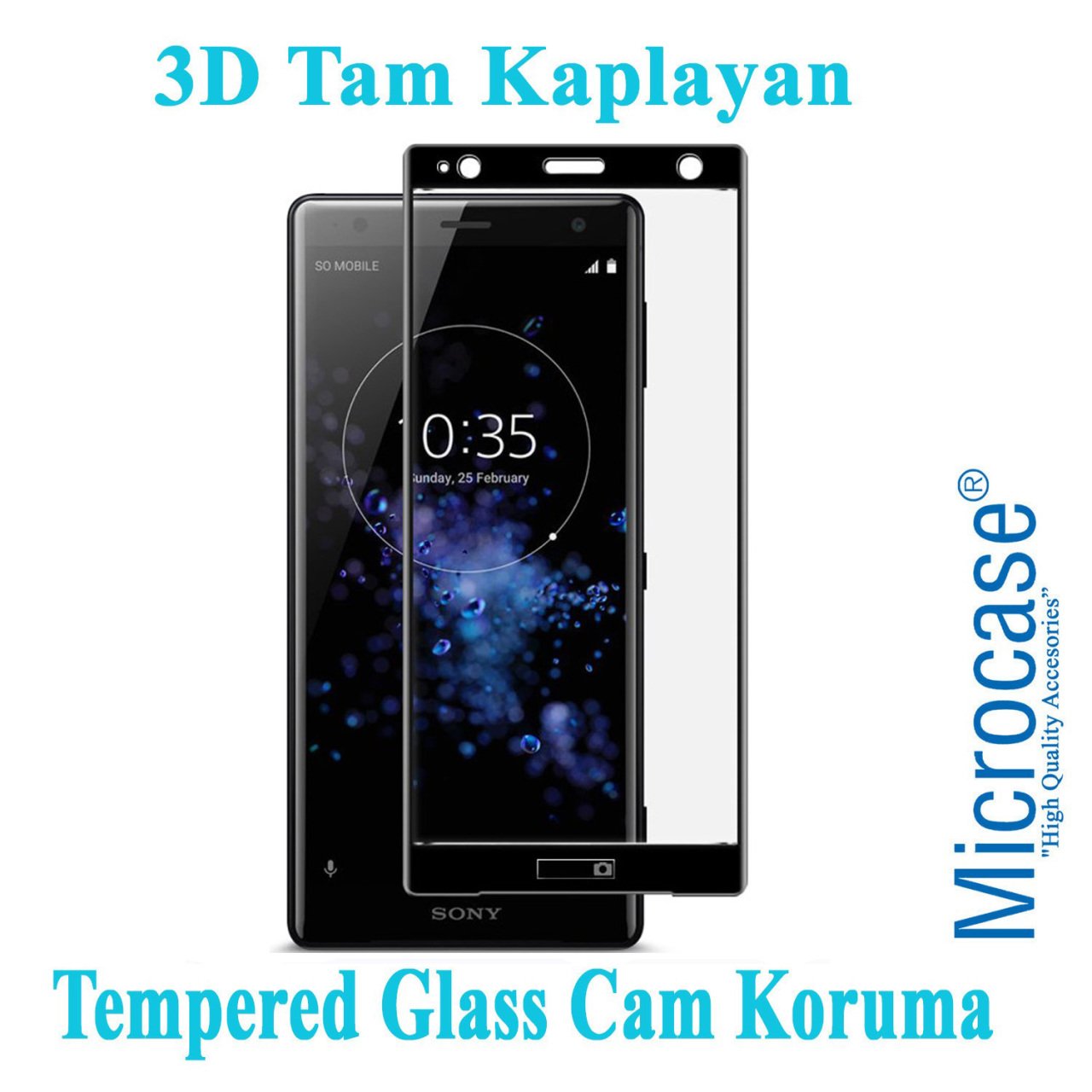 Microcase Sony Xperia XZ2 3D Curved Tam Kaplayan Tempered Glass C
