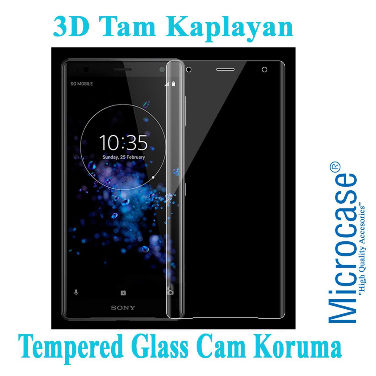 Microcase Sony Xperia XZ2 3D Curved Tam Kaplayan Tempered Glass C