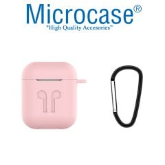 Microcase Airpods Kulaklık ve Şarj Ünitesi için Silikon Kılıf + Kulaklık Askılık + Çengel - Pembe