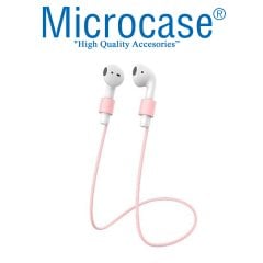 Microcase Airpods Kulaklık ve Şarj Ünitesi için Silikon Kılıf + Kulaklık Askılık + Çengel - Pembe