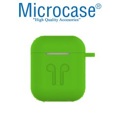 Microcase Airpods Kulaklık ve Şarj Ünitesi için Silikon Kılıf + Kulaklık Askılık + Çengel - Yeşil