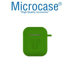 Microcase Airpods Kulaklık ve Şarj Ünitesi için Silikon Kılıf + Kulaklık Askılık + Çengel - Koyu Yeşil