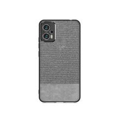 Microcase Xiaomi Redmi Note 11T Pro Fabrik Kumaş ve Deri Desen Kılıf - Gri