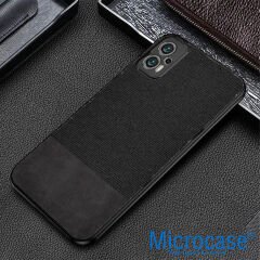 Microcase Xiaomi Redmi Note 11T Pro Plus Fabrik Kumaş ve Deri Desen Kılıf - Siyah