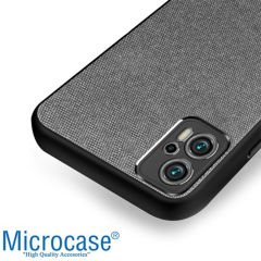 Microcase Xiaomi Redmi Note 11T Pro Plus Fabrik Kumaş ve Deri Desen Kılıf - Gri