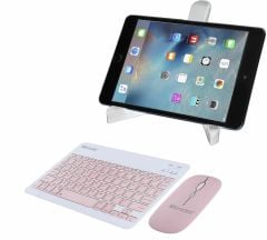 Microcase Samsung Galaxy Tab A8 X200 10.5 2021 Tablet Çanta + Bluetooth Klavye + Mouse + Tablet Standı - Pembe AL8217