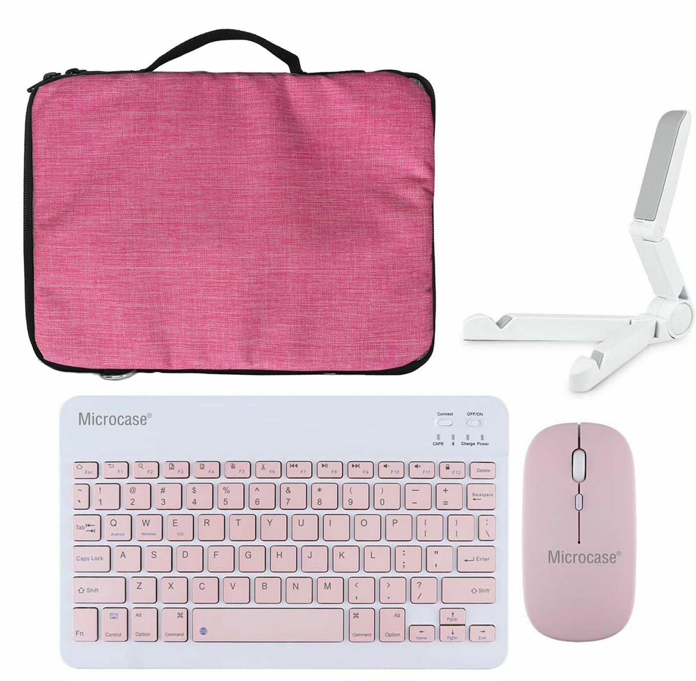 Microcase Samsung Galaxy Tab A8 X200 10.5 2021 Tablet Çanta + Bluetooth Klavye + Mouse + Tablet Standı - Pembe AL8217