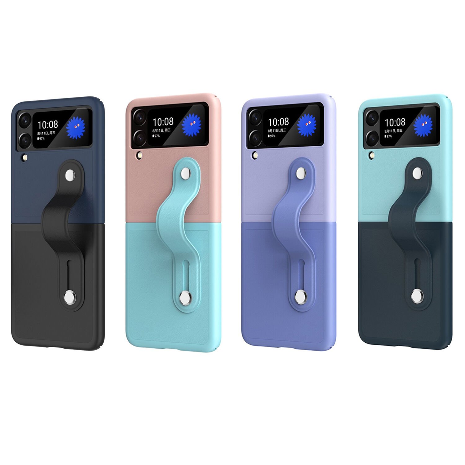 Microcase Samsung Galaxy Z Flip4 Parmak Tutuculu Deri Desen Plastik Kılıf - AL3151