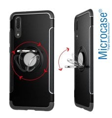 Huawei P20 Yüzük Standlı Armor Silikon Kılıf + Ekran Koruma