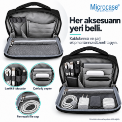 Microcase Çok Bölmeli Fermuarlı Geniş İç Hacimli Elektronik Aksesuar ve Kablo Organizeri AL7049