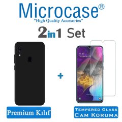 Microcase Samsung Galaxy A20e Premium Matte Silikon Kılıf + Tempered Glass Cam Koruma Siyah