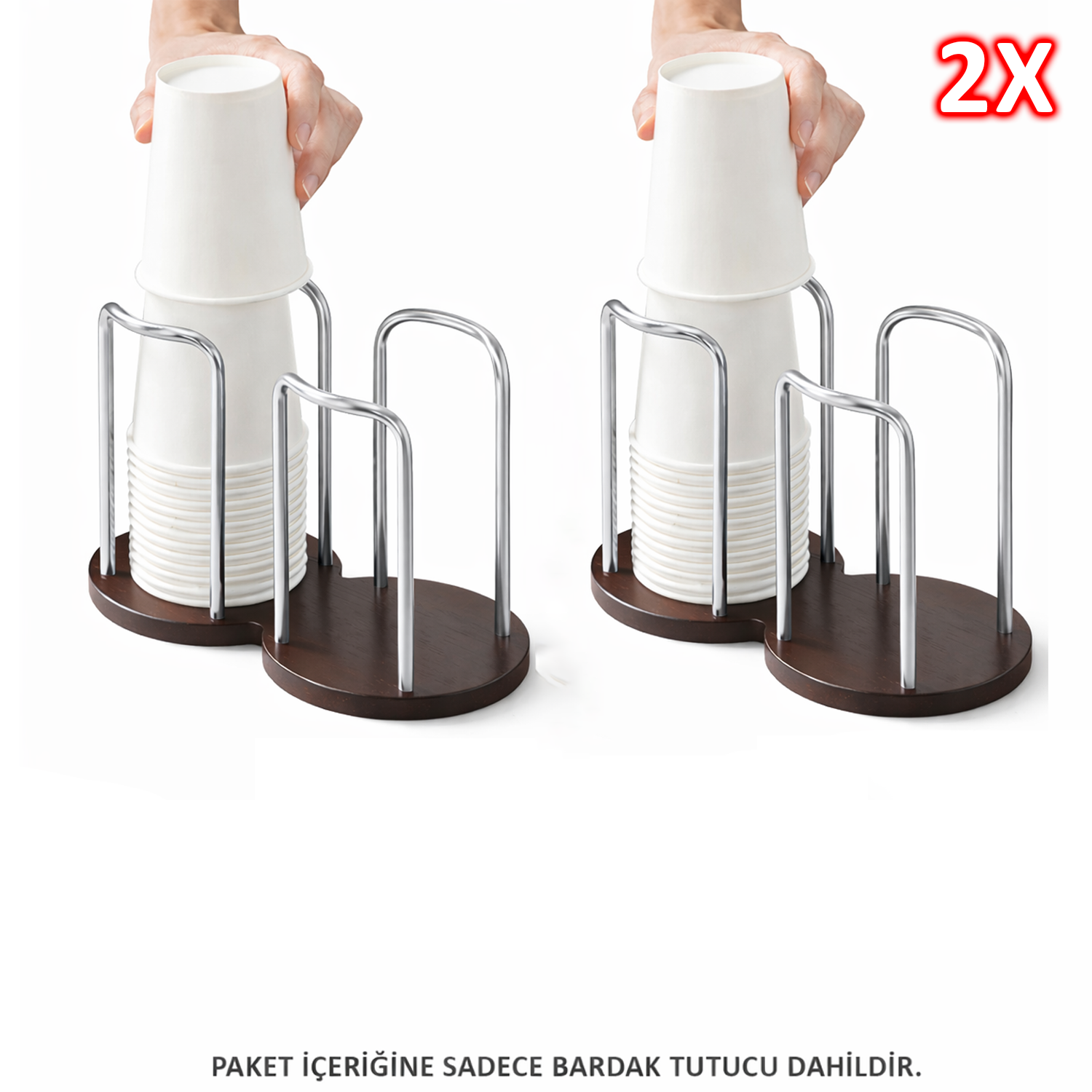 Microcase Ahşap Görünümlü Bardak Tutucu Düzenleyici Çift Bölmeli 2 Adet AL5436