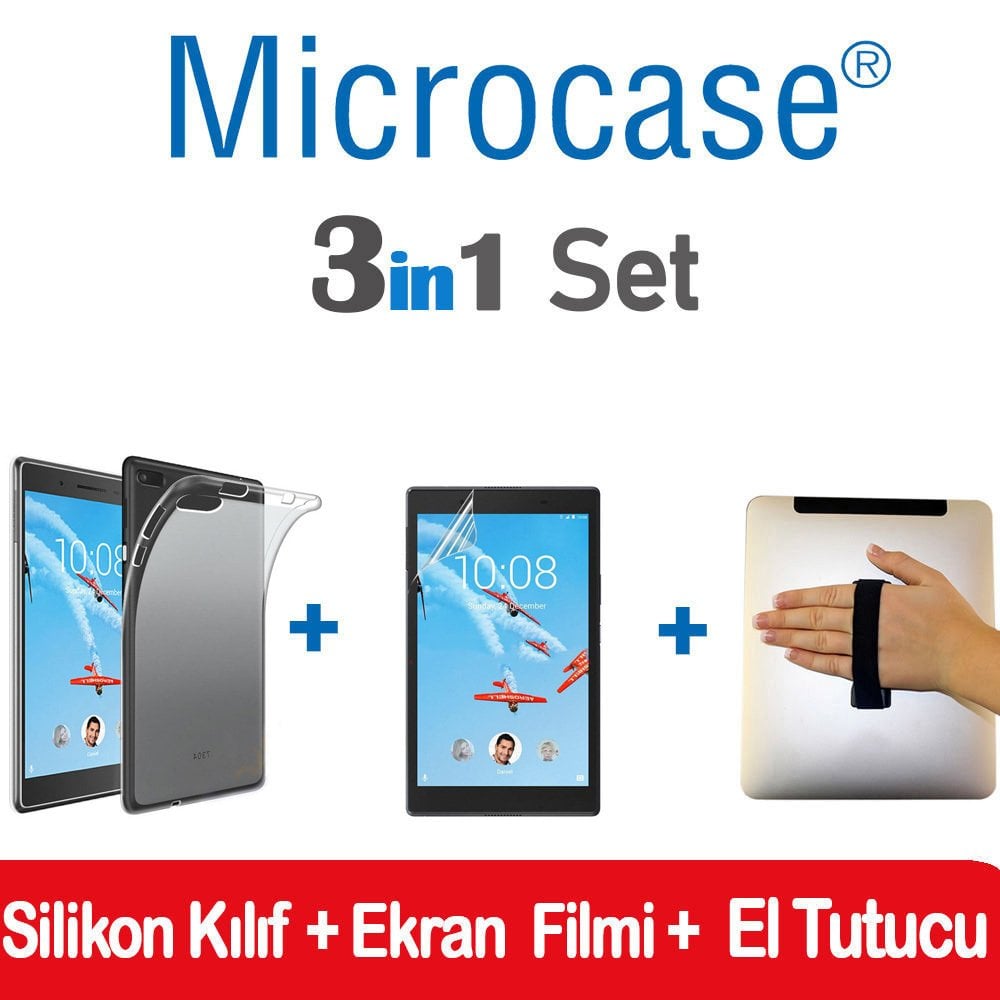 Lenovo Tab 4 E8 TB-8304F Silikon Kılıf + Ekran Filmi + El Tutucu