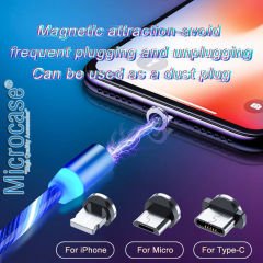Microcase 3in1 Lightning Type C Micro USB Işıklı Manyetik Şarj Kablosu 100 cm - AL2618
