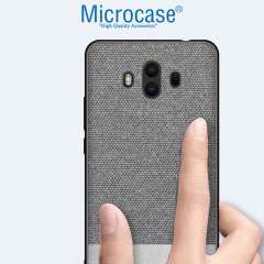 Microcase Huawei Mate 10 Fabrik Serisi Kumaş ve Deri Desen Kılıf - Gri