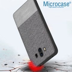 Microcase Huawei Mate 10 Fabrik Serisi Kumaş ve Deri Desen Kılıf - Gri