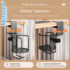 Microcase Çok Amaçlı Masaya Monte Bardak Termos Şişe ve Kulaklık Tutucu AL5439
