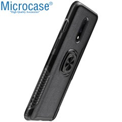 Microcase OnePlus 7 Rome Serisi Yüzük Standlı Armor Kılıf - Siyah + Tempered Glass Cam Koruma