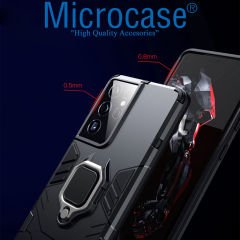 Microcase Samsung Galaxy S21 Ultra Batman Serisi Yüzük Standlı Armor Kılıf - Siyah