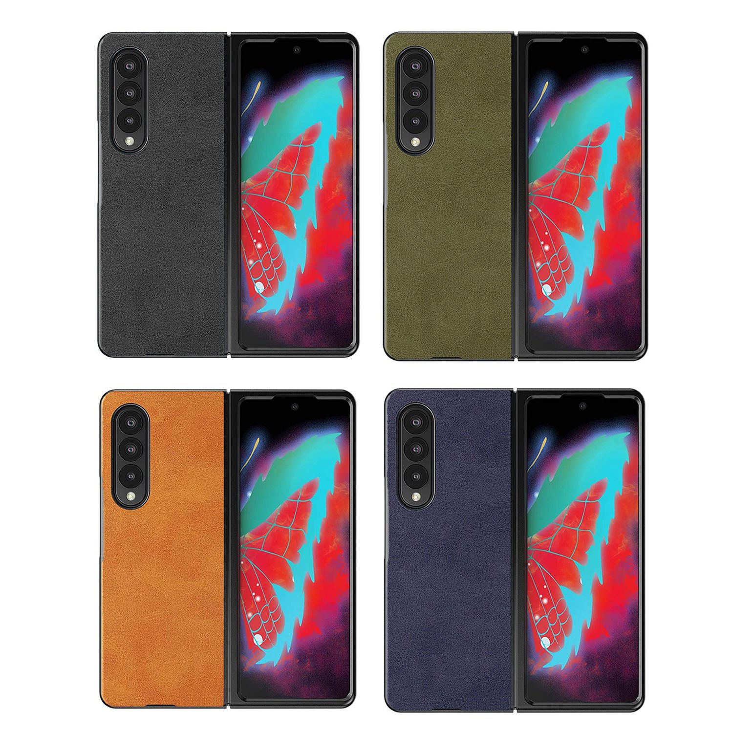 Microcase Samsung Galaxy Z Fold4 için Deri Desenli Plastik Koruma Kılıf - AL3156