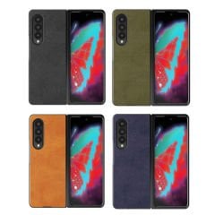 Microcase Samsung Galaxy Z Fold4 için Deri Desenli Plastik Koruma Kılıf - AL3156