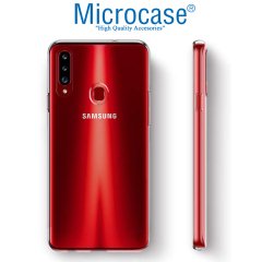 Microcase Samsung Galaxy A20s Ultra İnce 0.2 mm Soft Silikon Kılıf - Şeffaf + Tempered Glass Cam Koruma