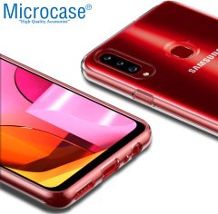 Microcase Samsung Galaxy A20s Ultra İnce 0.2 mm Soft Silikon Kılıf - Şeffaf + Tempered Glass Cam Koruma