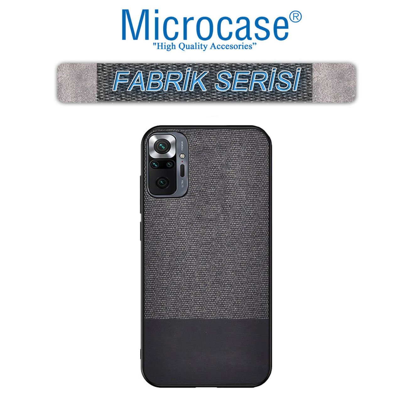 Microcase Xiaomi Redmi Note 10 Pro Max Fabrik Serisi Kumaş ve Deri Desen Kılıf (SEÇENEKLİ) Gri