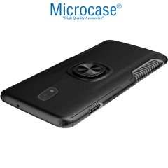 Microcase Xiaomi Redmi 8A Rome Serisi Yüzük Standlı Armor Kılıf - Siyah + Tempered Glass Cam Koruma
