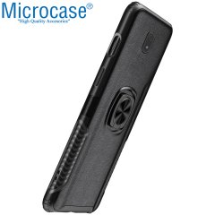 Microcase Xiaomi Redmi 8A Rome Serisi Yüzük Standlı Armor Kılıf - Siyah + Tempered Glass Cam Koruma