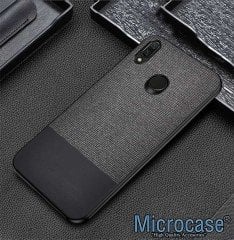 Microcase Huawei P20 Lite Fabrik Serisi Kumaş ve Deri Desen Kılıf - Siyah