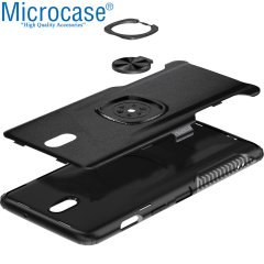 Microcase Xiaomi Redmi 8A Rome Serisi Yüzük Standlı Armor Kılıf - Siyah + Tempered Glass Cam Koruma
