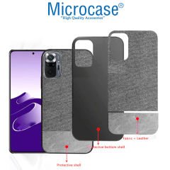 Microcase Xiaomi Redmi Note 10 Pro Fabrik Serisi Kumaş ve Deri Desen Kılıf (SEÇENEKLİ) Gri