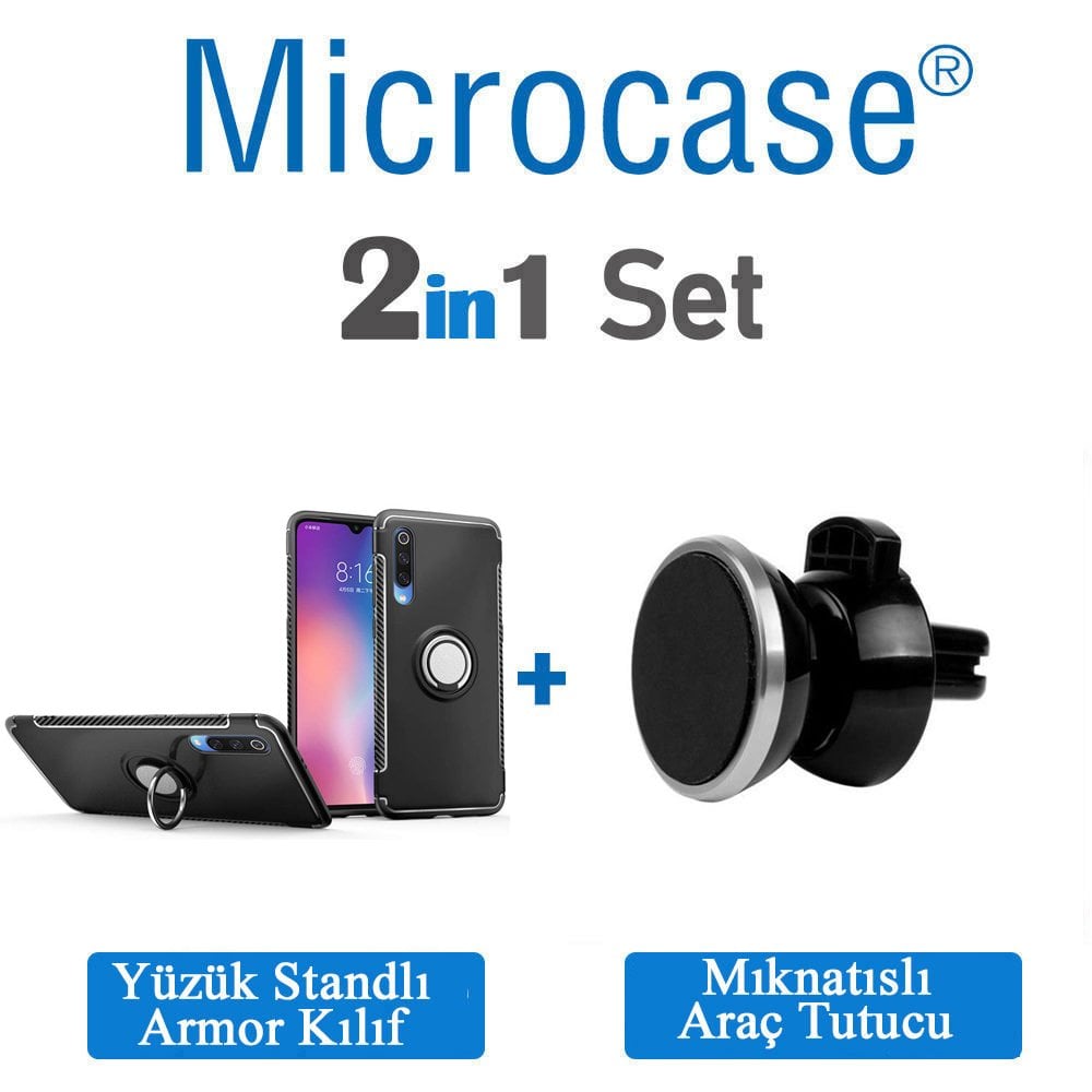 Xiaomi Mi 9 Yüzük Standı Armor Kılıf + Araç Tutucu