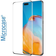Microcase Huawei P40 Pro 3D Curved Tam Kaplayan Tempered Glass Cam Koruma - Siyah