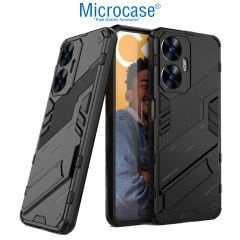 Microcase Realme C55 Matrix Serisi Armor Standlı Perfect Koruma Kılıf - Siyah AL3416