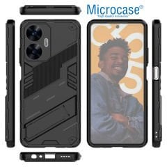 Microcase Realme C55 Matrix Serisi Armor Standlı Perfect Koruma Kılıf - Siyah AL3416