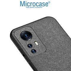 Microcase Xiaomi Mi 12S Pro Fabrik Kumaş ve Deri Desen Kılıf - Gri